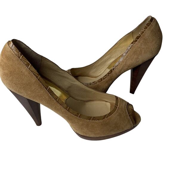 Michael Kors Pumps Women's Size 10 Brown Leather Tan Peep Toe Coquette - Picture 1 of 8